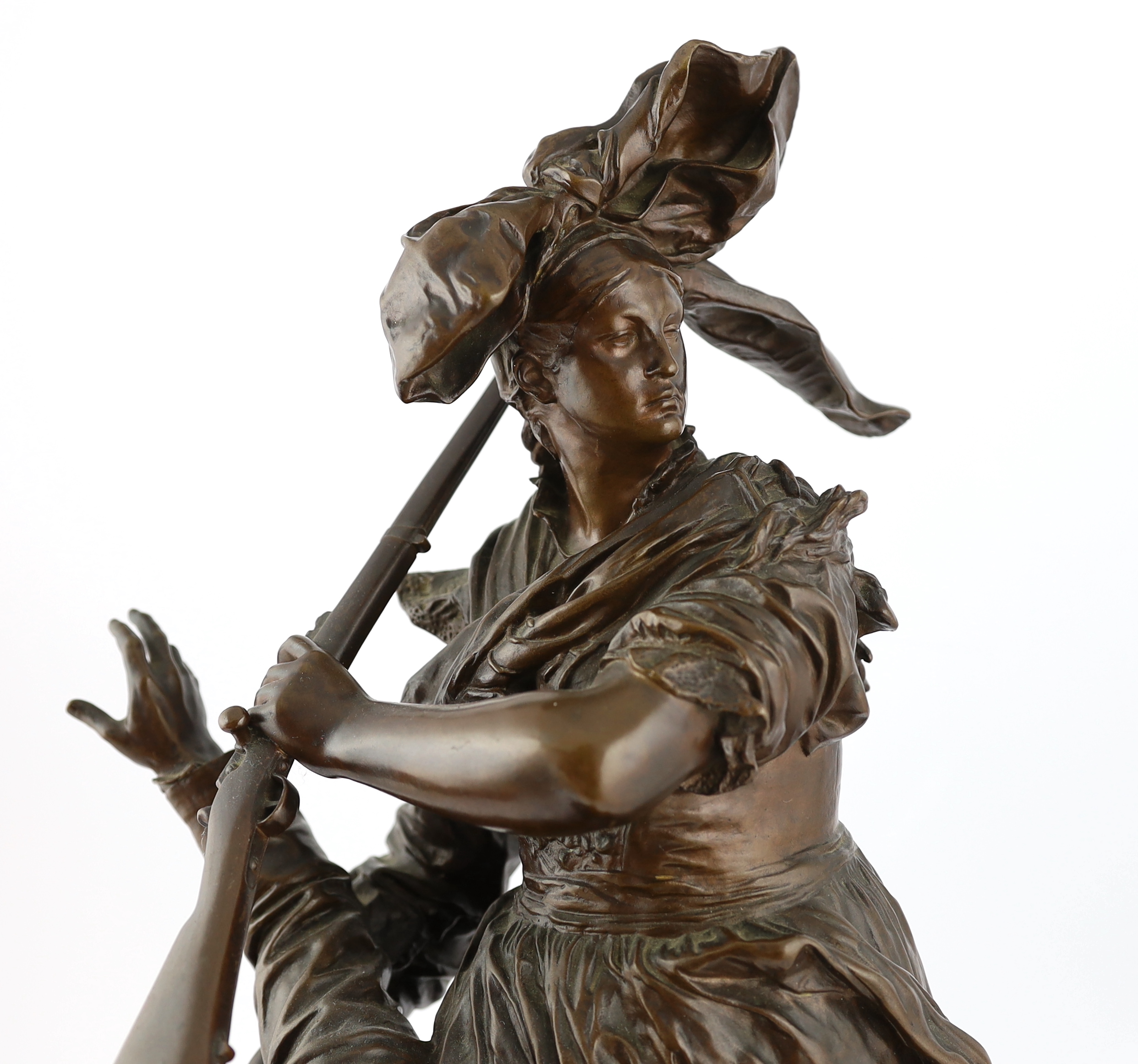 Antonin Mercié (French, 1845-1916), a bronze group L'Alsacienne des Tuileries - 'Quand même', 31cm wide, 62cm high